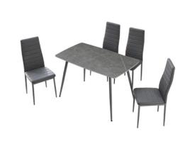 Mesa em Vidro Temperado 120Cm + 4 Cadeiras em Couro Sintético. Sala de Jantar Ou Cozinha Cinza SALDOSYSTOCKS