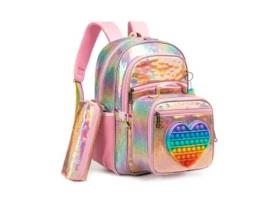 Conjunto FEGAR 2 de Mochila Escolar para Meninas com Coração Fofo Mochila Escolar Primária com Lancheira Rosa Novo em Folha 6 a 12 Anos