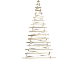 Árvore de Natal BOGATECO Artesanal de 205 Cm de Altura com Enfeites em Madeira de Avelã com Luzes Led Corda de Juta de 6 Mm de Espessura