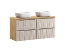 Elora Lavatório Duplo Bege e Madeira 120Cm 4 Gavetas PETITS-MEUBLES