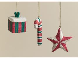 SKLUM Conjunto de 3 Decorações de Natal Feitas À Mão em Papel Machê Randolf Papel Maché Romã Vermelha