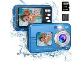 Câmara Digital Do Esporte VIGA EUROPE Wdc901 Waterproof 3.5M 4K 48Mp com Foco Automático Zoom 16X 2 8 Polegadas 32G- Azul