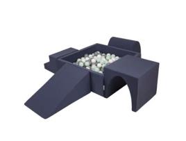 KIDDYMOON Cercadinho de espuma com piscina de bolinhas quadradas 300 bolas para bebês Azul escuro: Branco/Cinzento/Mi KIDDYMOON