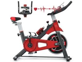 Bicicleta Ergométrica Volante de 6 kg Peso Máximo 120 com Tela Bicicleta Ergométrica Fitness Interna Cardio Preta e Vermelha BIGZZIA