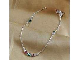 Pulseira de Tornozelo THE COLOURFUL AURA Sterling Silver Colourful Beaded Summer Indie Boho Indian Payal