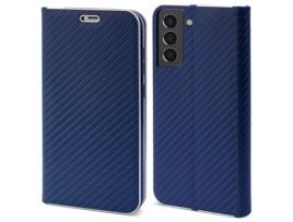 Capa Carteira MOOZY para Samsung S21 5G e 4G Carbono Azul Escuro – Capa Flip com Design de Borda Metálica Fecho Magnético Capa Flip com Suporte