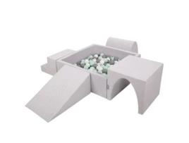 KIDDYMOON Parque Infantil de Espuma com Banheira de Bolas Quadrada 300 Bolas Fosso de Bolas para Bebés Cinzento Claro:Branco/Cinzento/Minzento