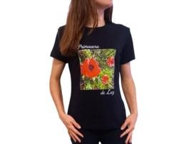 T-Shirt para Mulher COTTOVER Preta com Impressão de Imagem Floral Papoilas Tamanho L