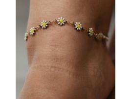 Pulseira de Tornozelo THE COLOURFUL AURA Multicolour Flower Charms Summer Indie Boho Daisy Floral Adjustable