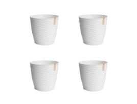 Conjunto de 4 vasos decorativos redondos de 11 cm com placas integradas. Branco ARECA