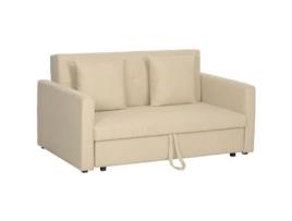 Sofá Cama Algodão Espuma e Madeira de Eucalipto Cor Bege 152X101X81 Cm HOMCOM