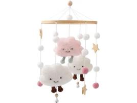 Baby Mobile For Cot,Cute Wooden Star Clouds Baby Mobiles Felt Ball Cot Mobiles Nursery Wooden Crochet Mobiles Newborn Boy Girl Bed Bellpink TRANTECH