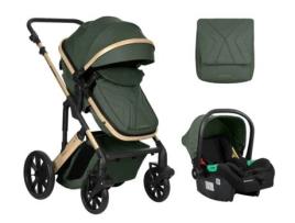 Carrinho de Bebé 3 em 1 com Assento Transformável Darling Verde Militar 2024 KIKKABOO