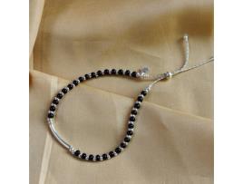 Pulseira de Tornozelo THE COLOURFUL AURA Pure Silver Black Bead Slim Daily Sliding Adjustable Nazaria