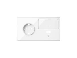 Kit Frontal para 2 Elementos com 1 Tomada Schuko 1 Interruptor e 1 Carregador Usb À Esquerda Branco Brilhante SIMON 100