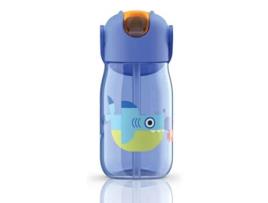 Garrafa Infantil Kids Flip Straw 0,4L em Tritan com Palha. Tubarão ZOKU