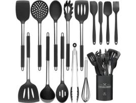 Conjunto de Utensílios Cozinha Silicone Resistentes Ao Calor com Alças Aço Inoxidável Premium para Cozinhar e Assar UISAVE