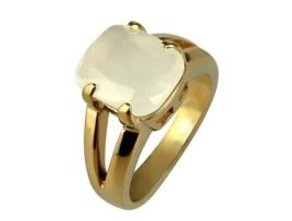 JUST Anel Ju139 Dourado com Pedra Bege em Aço Inoxidável 52