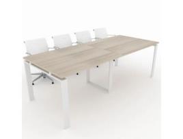 Mesa de Reunião de Casa e de Escritório. Estrutura Metálica Aberta na Cor Branca Tampo em Melamina na Cor Faia. 240X100. Fabricada em Espanha. OFICIT