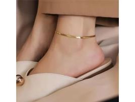 Pulseira de Tornozelo THE COLOURFUL AURA Stainless Steel Gold Cuban Link Flat Snake Gourmet Chain Layering Foot