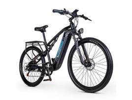 Bicicleta de Montanha Elétrica SHENGMILO 500W 17 5Ah 840Wh 42Km / H Suspensão Total Ciclomotor de 7 Velocidades S26 Preto