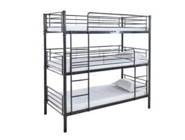 Beliche Triplo 90Cm Metal Preto 2 Colchões 90X190Cm SALDOSYSTOCKS