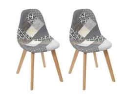 Cadeiras de Designer Cinza Patchwork Paris Price Conjunto de 2 Madeira Tecido Contemporâneo Design PARIS PRIX