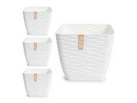 Conjunto de 4 vasos decorativos quadrados de 19 cm com placas integradas. Off white ARECA