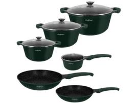 CHEFFINGER Conjunto de Cozinha 10 Peças 3 Caçarolas/2 Frigideiras/1 Panela com Alça Soft-Touch Verde Escuro