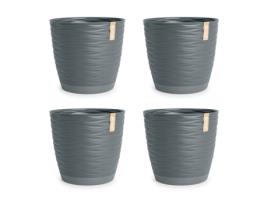 Conjunto de 4 vasos decorativos redondos de 15 cm com placas integradas. Cinza ARECA