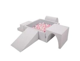 Parque Infantil de Espuma com Banheira de Bolas Quadrada 300 Bolas Fossos de Bolas para Bebés Cinzento Claro: Rosa-Pó/Pérola/Transparen KIDDYMOON