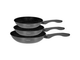 CHEFFINGER Conjunto de 3 Frigideiras 20 / 24 / 28Cm Revestido em Mármore com Alça de Silicone Cinzento Escuro