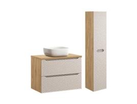 Móvel de Lavatório Individual de 80 Cm e Conjunto de Colunas Elora Bege e Madeira PETITS-MEUBLES