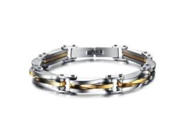 Pulseira Masculina BEMSM Aço Titânio Ouro e Prata 54G