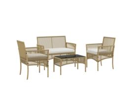 Conjunto de Móveis de Jardim Aço e Vime PE cor Bege 100x56x80 cm OUTSUNNY