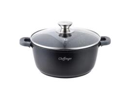 CHEFFINGER Caçarola para Indução Revestimento Antiaderente Efeito Mármore 24Cm com Tampa Preto