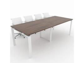 Mesa de Reunião de Casa e de Escritório. Estrutura Metálica Aberta Branca Tampo em Melamina de Cor Nogueira 240X100. Fabricada em Espanha. OFICIT