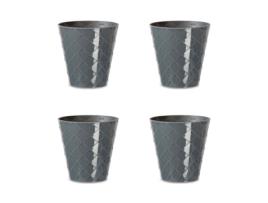 Palmeira Conjunto de 4 Vasos Decorativos Redondos de 13 cm com Textura. Cinza ARECA