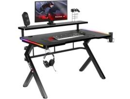 Mesa de Escritório Gaming HUZARO HZ-Hero 5.0 RGB (Preto - Aço - Fibra de carbono - 59 cm)