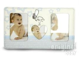Moldura Fotográfica de Camurça Símile com Celeste Silver Stork