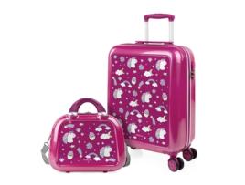 Conjunto de Malas Personalizadas ITACA Pc Unicórnios de Base Fúcsia 40X55X20 Cm 34L