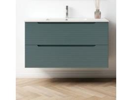Móveis de Casa de Banho com Lavatório Mod. Boreal 120X45 Cm Acabamento Azul Oceano Mate 2 Gavetas Suspensas KIBATH