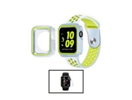 Kit Bracelete Desportiva Capa de Proteção Reforçada Película de Hydrogel para Apple Watch Series 9 45Mm Cinza / Verde