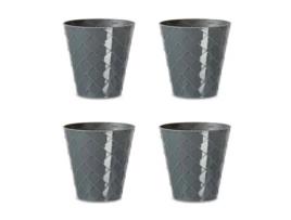 Palmeira Conjunto de 4 Vasos Decorativos Redondos de 16 cm com Textura. Cinza ARECA