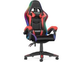 Cadeiras Gaming Rgb com Luzes Led BIGZZIA Cadeira Ergonômica para Computador Reclinável Couro Pu Preto Vermelho