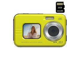 Câmara Digital Do Esporte VIGA EUROPE Wdc901 Waterproof 3.5M 4K 48Mp com Foco Automático Zoom 16X 2 8 Polegadas 32G- Amarelo