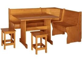 Conjunto de Canto com Mesa e 2 Bancos Pinho Maciço MOBLIT Série Canet Medidas: 132X172X86 Cm Altura X Largura X Profundidade Cor Mel