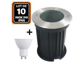 10 Focos Recesso Piso Redondo Exterior Ip65 7W Gu10 Lâmpada Branco Quente 3000K EUROPALAMP