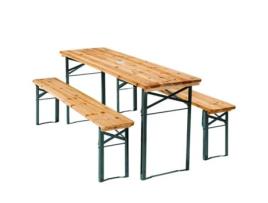 Conjunto de 3 Peças com Mesa Dobrável Luís e Bancos com Porta Guarda-Sol TECTAKE