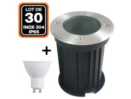 30 Focos Embutidos de Solo Redondos de Aço Inoxidável IP65 com Lâmpada GU10 de 5W Branco Neutro EUROPALAMP